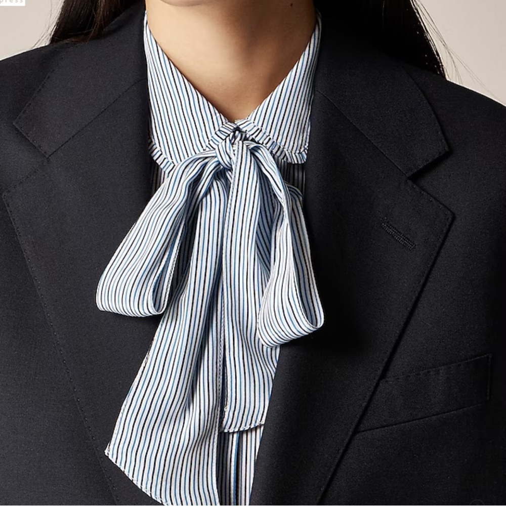 J. Crew Blue/White Striped Tie Neck Blouse Size XS - Picture 3 of 8